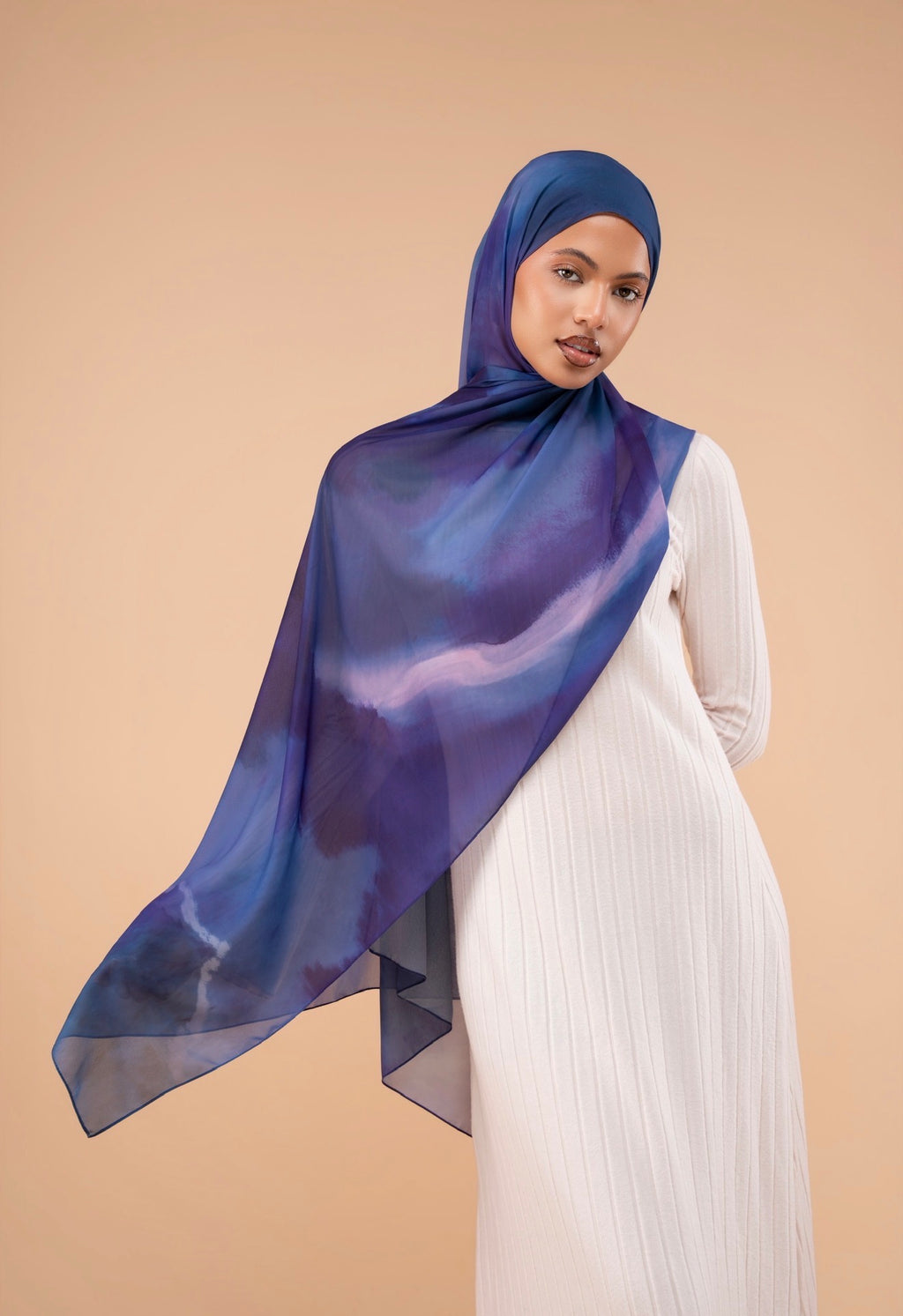 Mousseline imprimée - Nuage violet