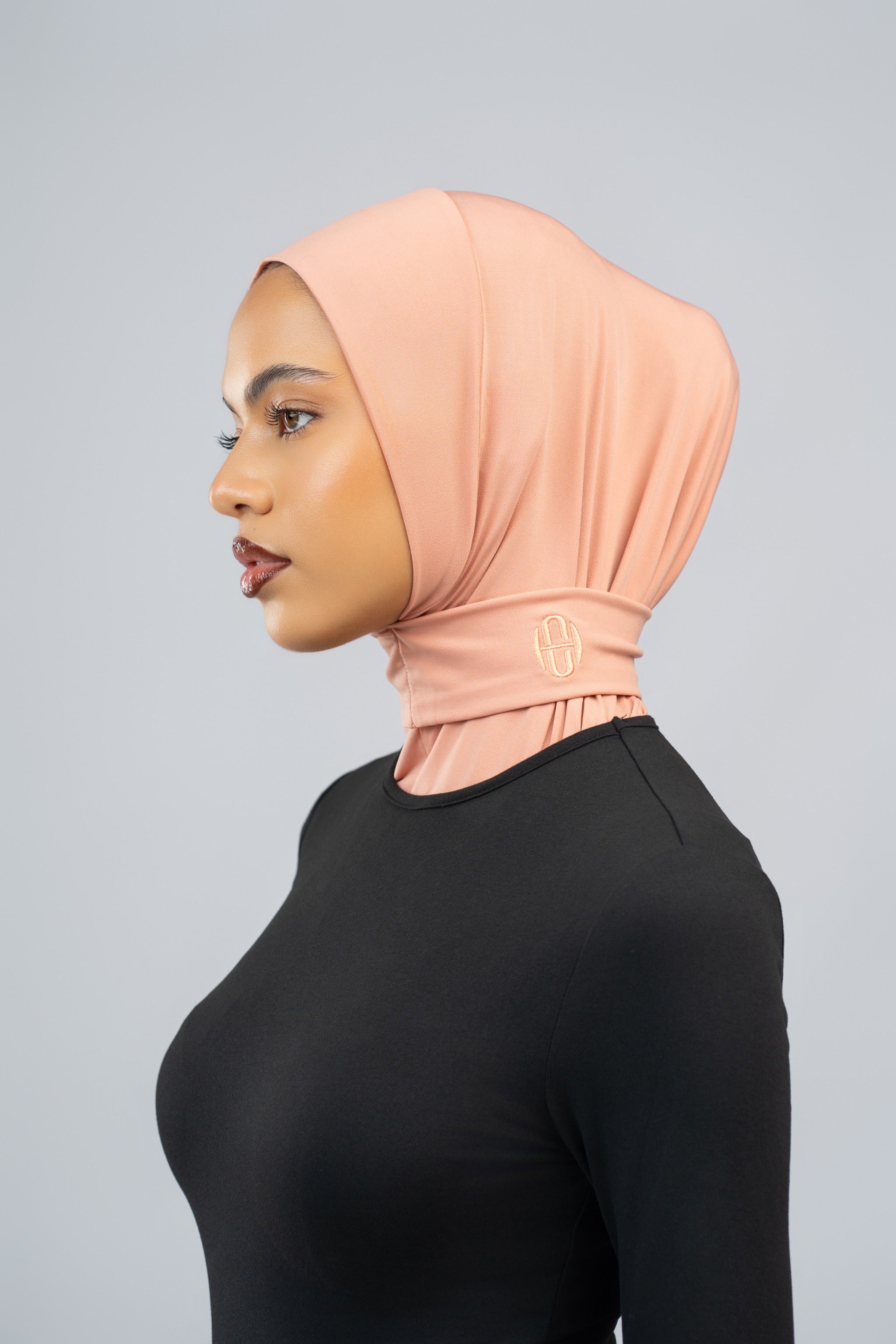 Hijab à bouton Nude pêche