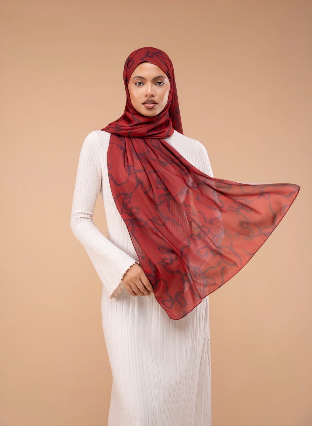 Mousseline imprimée - Ruban rouge