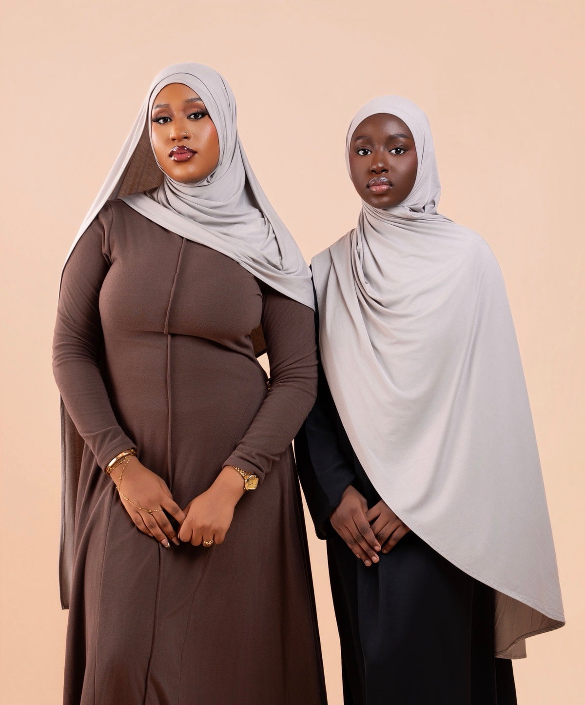 Duo Hijab Sans Effort Gris Taupe Adulte & Enfant